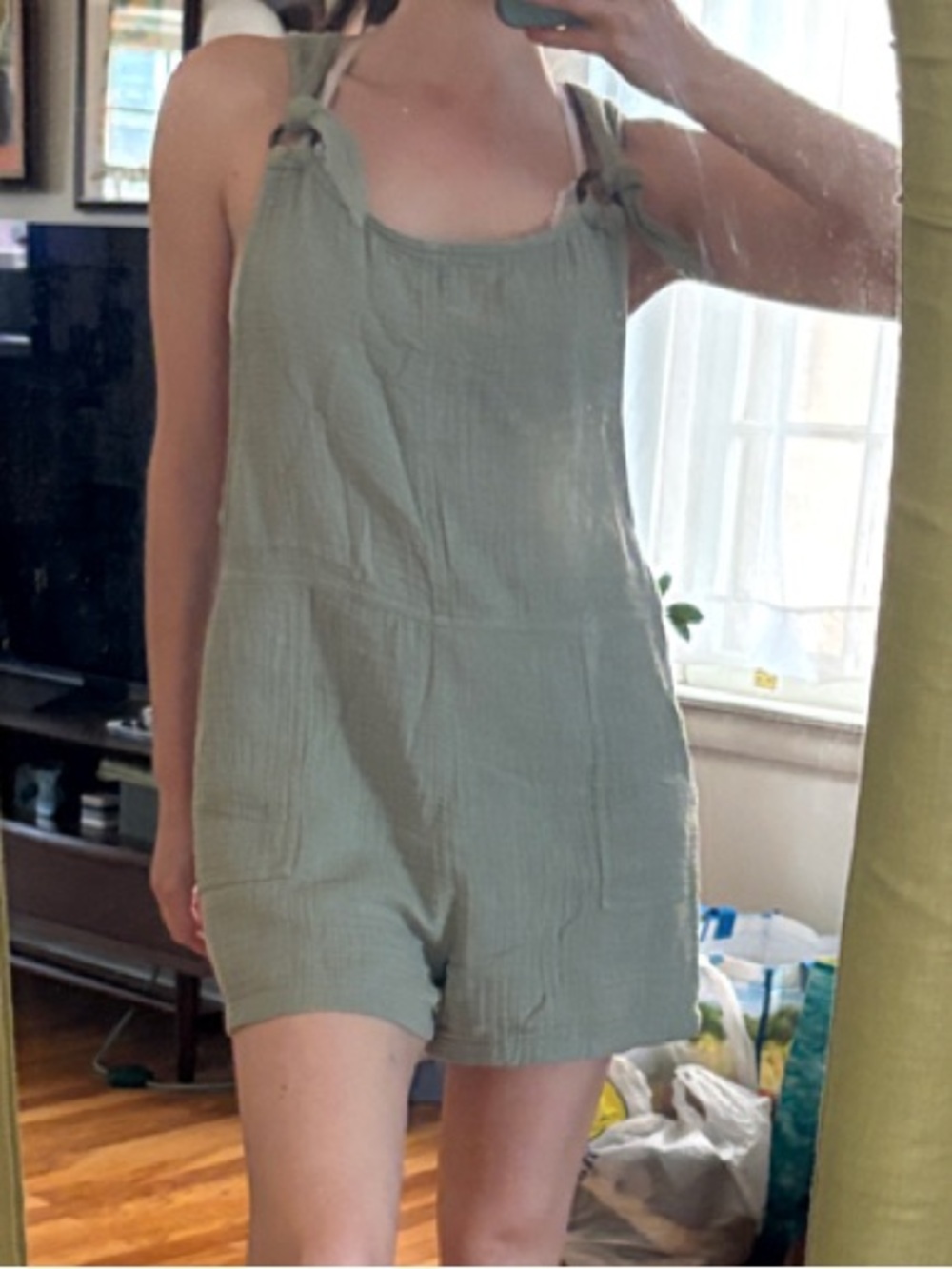 Sage Green Tie-Shoulder Casual Romper